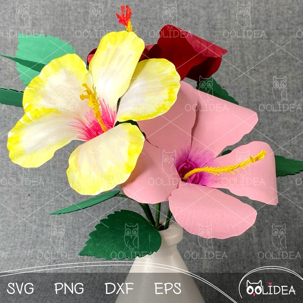 Paper Hibiscus Flower SVG | DIY Tropical Paper Flowers | Hawaiian Flower svg cut files | SVG Files for Cricut | Summer Flowers Templates