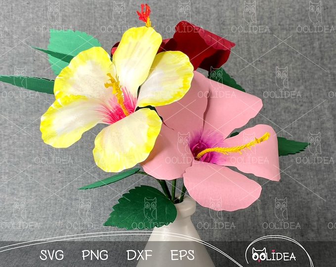 Svg Paper Flower Hibiscus Template, TROPICAL SET Hawaiian Flower,3 ...