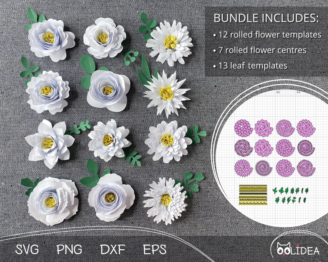 Rolled Flower & Leaves SVG Bundle Rolled Flower With Centers SVG Rolled