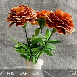French Marigold 3D Paper Flower Template SVG; Printable Cut File eps, dxf, png