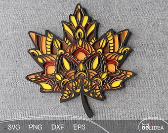 3D Layered Mandala Maple Leaf SVG Bundle: Skeleton Design & Templates for Cricut Cutting and Paper Art