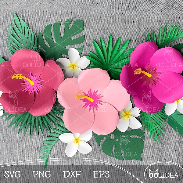 Tropical Flowers and Leaves SVG bundle 3 | Flower and Leaves SVG Templates | Paper Flower Cut Files for Cricut and Silhouette