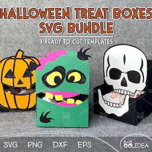 Spooky Halloween Candy Box SVG bundle : Porte-bonbons citrouille, zombie et squelette
