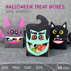 Spooky Halloween Candy Box SVG bundle : Porte-bonbons chauve-souris, vampire et chat