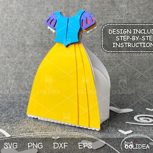 Modello SVG per scatola regalo con abito da principessa magica n. 1: design incantevole da favola per le celebrazioni