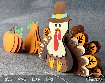 3D Thanksgiving Turkey and Pumpkin SVG | Paper Fall Decor (Digital Download)