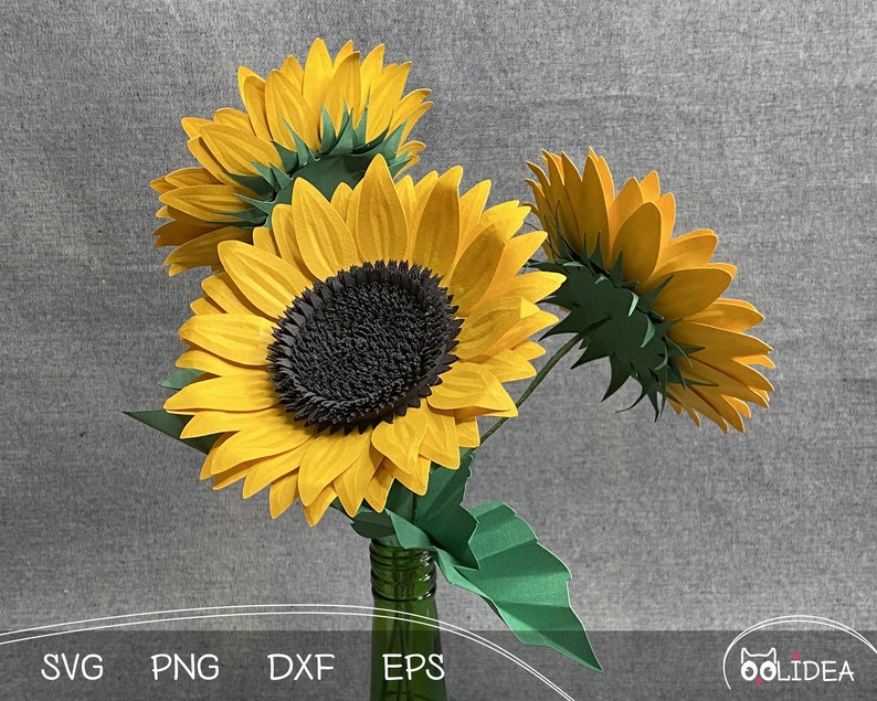 Sunflower SVG 3D Flower SVG Paper Sunflower svg, dxf, png, eps Printable Sunflower Paper Flower svg Cricut Template image 2