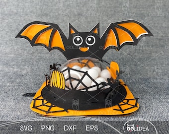 Plantilla SVG para porta caramelos de murciélago de Halloween: Caja de regalo DIY (Descarga digital)