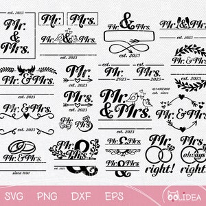 Paquete SVG de monogramas de Sr. y Sra.: archivos de corte para bodas, casamientos y aniversarios para Cricut
