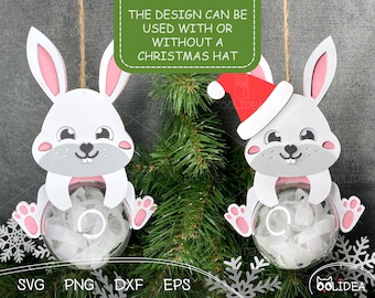 Bunny Candy Holder Ornament SVG | Christmas Rabbit Ball Decoration (Digital Download)