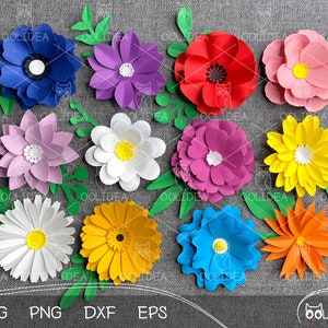 Small Paper Flower SVG Bundle | 12 Paper Flowers SVG Templates | Paper Leaves svg | DIY Paper Flowers svg Cut Files