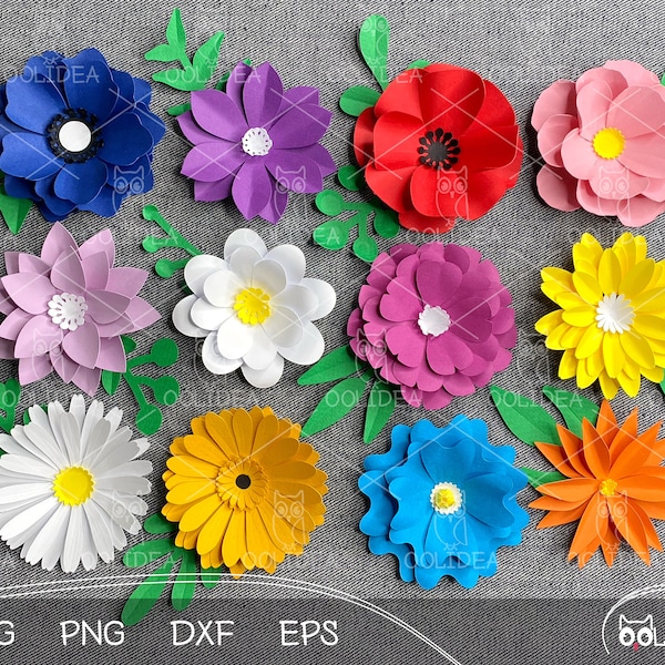 Small Paper Flower SVG Bundle | 12 Paper Flowers SVG Templates | Paper Leaves svg | DIY Paper Flowers svg Cut Files