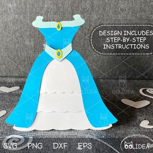 Modello SVG per scatola regalo con abito da principessa magica n. 3: design incantevole da favola per le celebrazioni