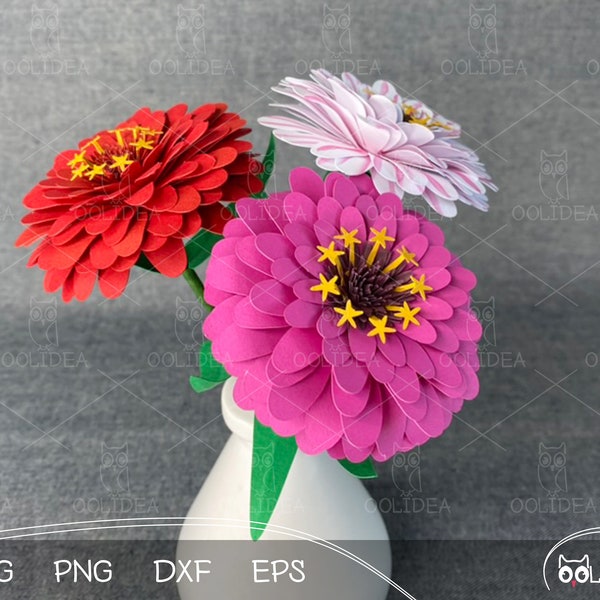 Zinnia flower SVG | 3D Flower SVG | Paper zinnia svg, dxf, png, eps | Printable zinnia flower | Paper Flower svg | Cricut Template