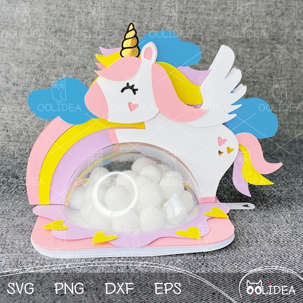 Unicorn Candy Holder SVG Template | Magic Rainbow Unicorn SVG Cut File | Candy Holder with Simple Opening Mechanism
