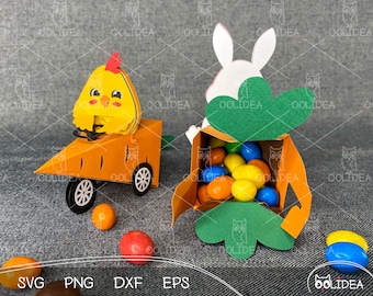 3D Carrot Easter Candy Holder SVG: Bunny & Chick Papercut (Digital Download)