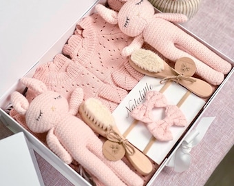 Personalized Twin Baby Girl Gift, Twin girls gift, Twin shower gift, Newborn twin hamper, Twin gift box, Twin gils gift set, Twin gift pink