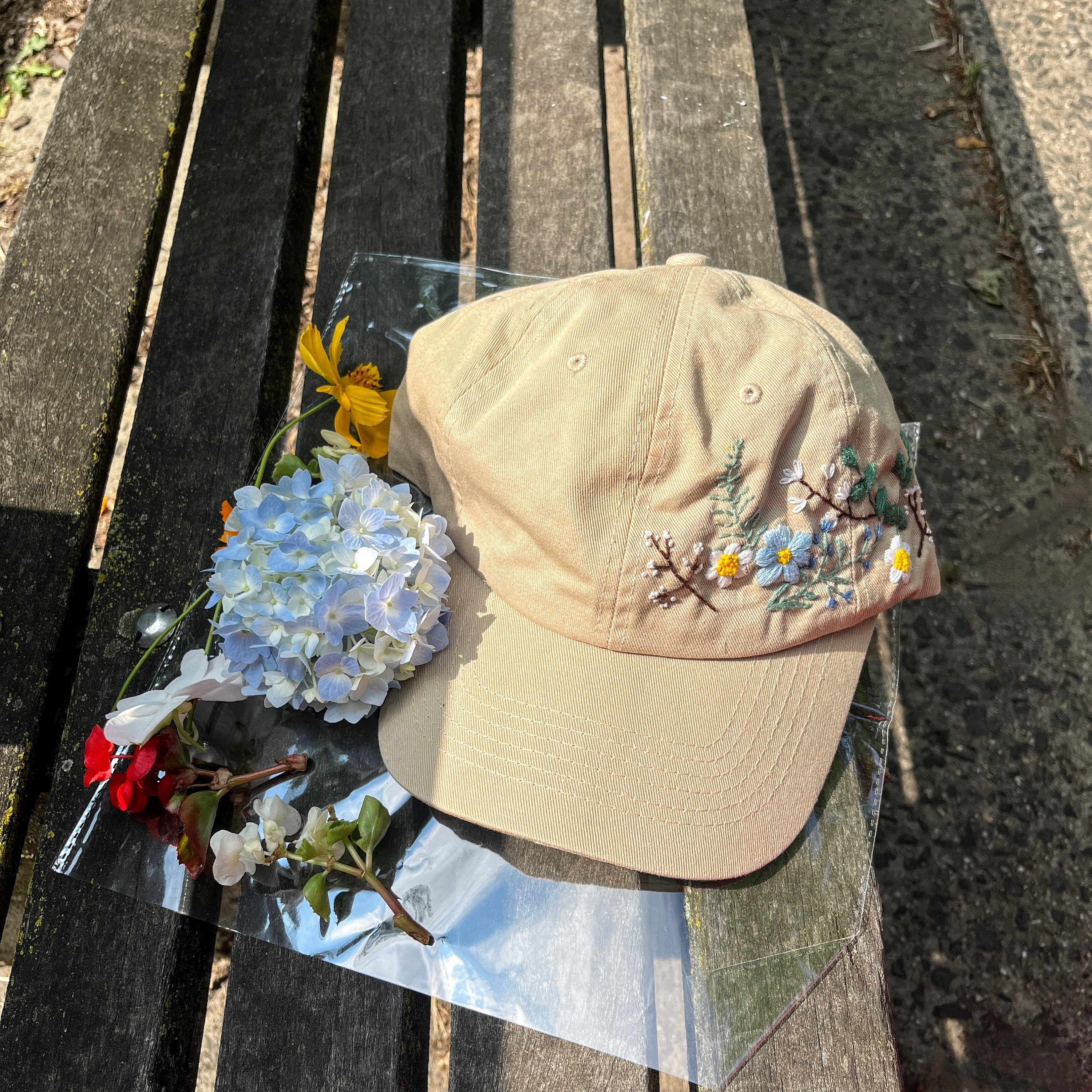 Hand Embroidered Floral Baseball Cap - Etsy