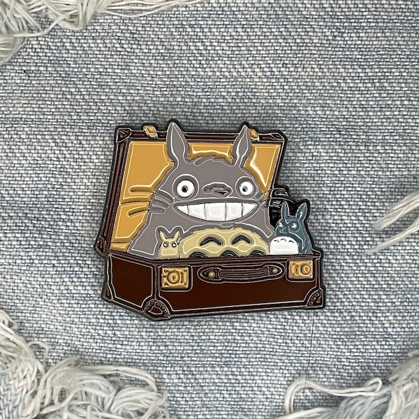 Cute anime characters in suitcase with friends pin badge