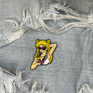 Cute Anime Girl Heart Sunglasses Moon Enamel Pin