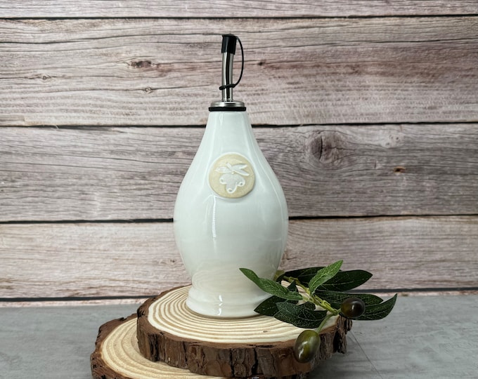 Handmade Ceramic Olive Oil Dispenser, Olive Oil Bottle, Vinegar Bottle, Oil Cruet White