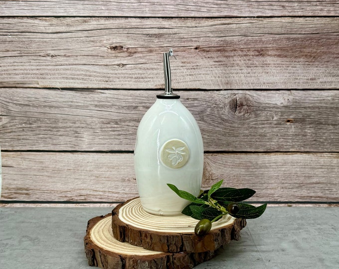 Handmade Ceramic Olive Oil Dispenser, Olive Oil Bottle, Vinegar Bottle, Oil Cruet White