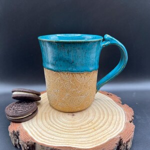 Turquoise with White Birds Ceramic Mug, Pottery Mug