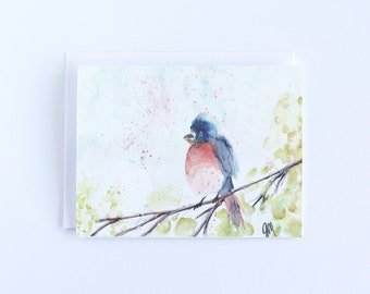 Set of Blue Bird 4x6 A2 Note Cards, Original Watercolor Print Notecards, Blank Folded Cards, Watercolor Bird, Cute Stationary Set of 5 or 10