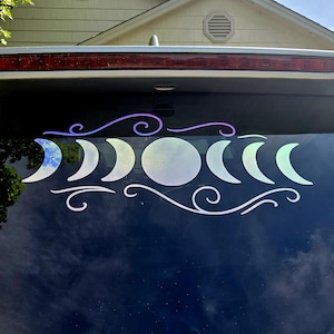 Holographic Moon Phase Decal | Witchy Vinyl Sticker | Celestial Car Decal | Boho Lunar Phases | Laptop, Tumbler, or Wall Decor