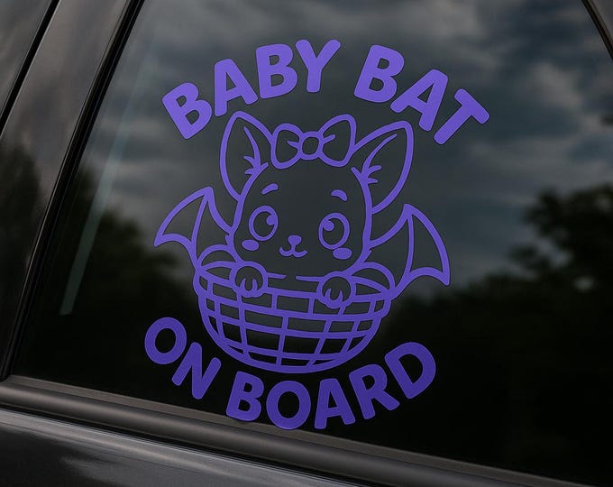 Baby Bat on Board Decal – Cute Gothic Bat Car Sticker – Halloween Baby ...