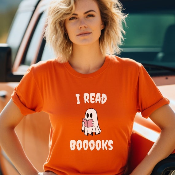 I Read Books Halloween Shirt, Teacher Librarian Tee, Funny October T-shirt, Pink Spooky Ghost Design, Spooky Bookworm Booklover