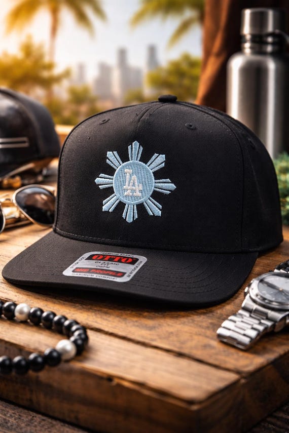 LA Filipino Pride Snapback Cap: Embroidered Philippine Sun Logo Streetwear