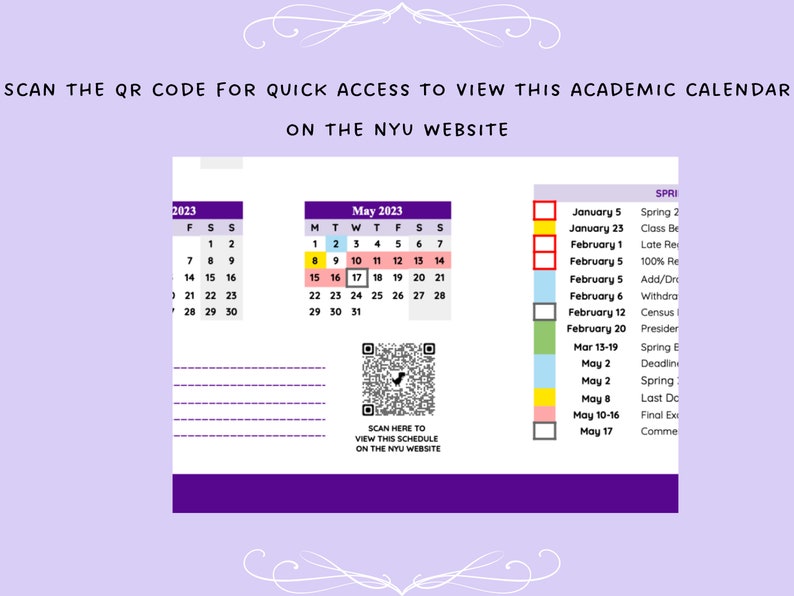 PRINTABLE NYU 20222023 Academic Yearly Calendar Monthly Etsy