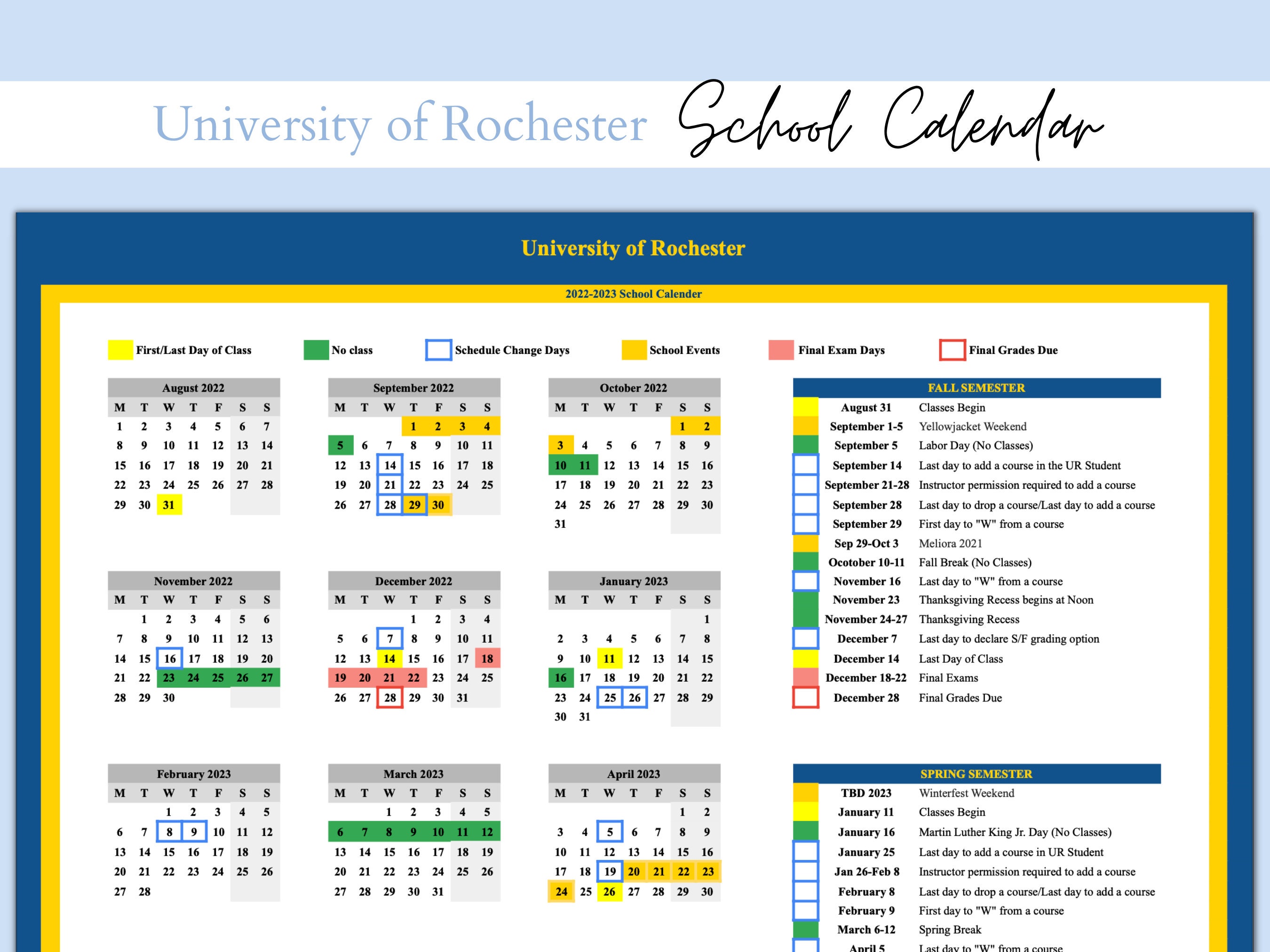 PRINTABLE University of Rochester 2022-2023 Undergraduate - Etsy