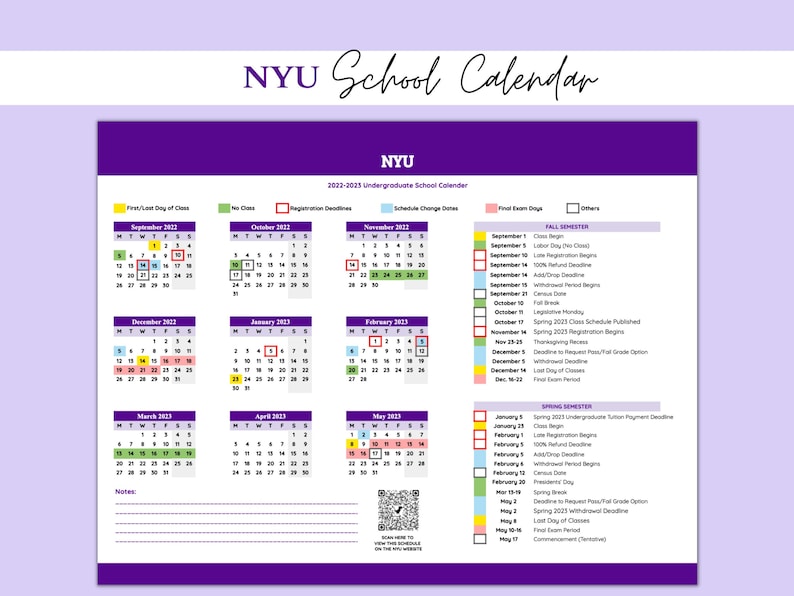 PRINTABLE NYU 20222023 Academic Yearly Calendar Monthly Etsy.de