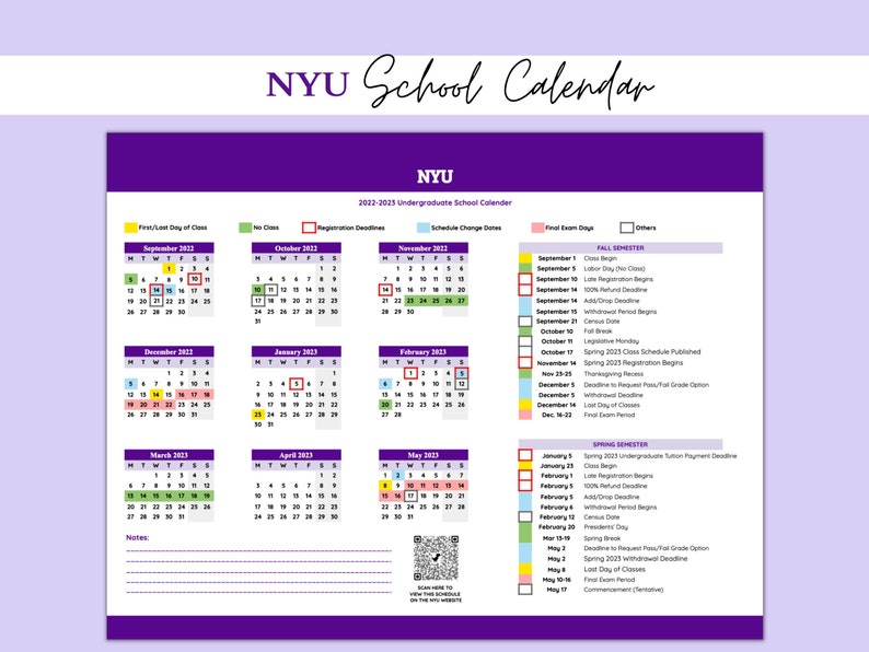 PRINTABLE NYU 2022 2023 Academic Yearly Calendar Monthly Etsy de