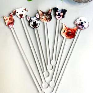Benutzerdefinierte Hochzeits-Haustier-Rührstäbchen, doppelseitige Hunde-Rührstäbchen, Aquarell-Acryl-Cocktailrührer, Hochzeit-Swizzle, Geburtstagsgetränkerührer