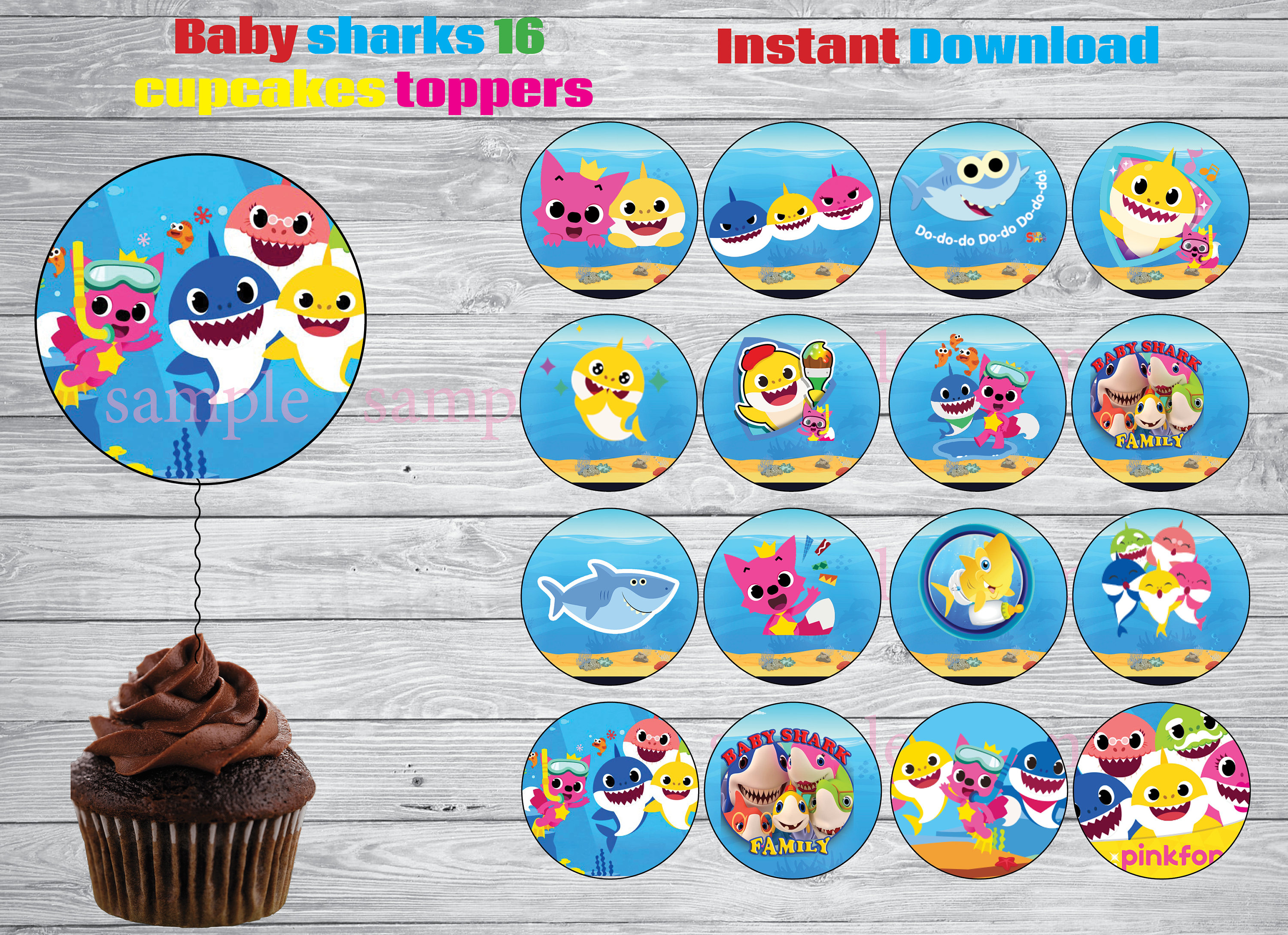 Instant Download Baby Shark Cupcake Toppers Baby Shark Etsy