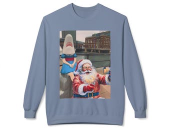 Santa Selfie with Shark Girl Buffalo NY Unisex Cozy Crewneck Sweatshirt