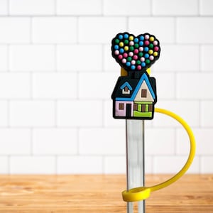 Silicone Straw Topper or Pencil Topper Stanley Tumbler or Water Bottle Accessories- Up House with Balloons