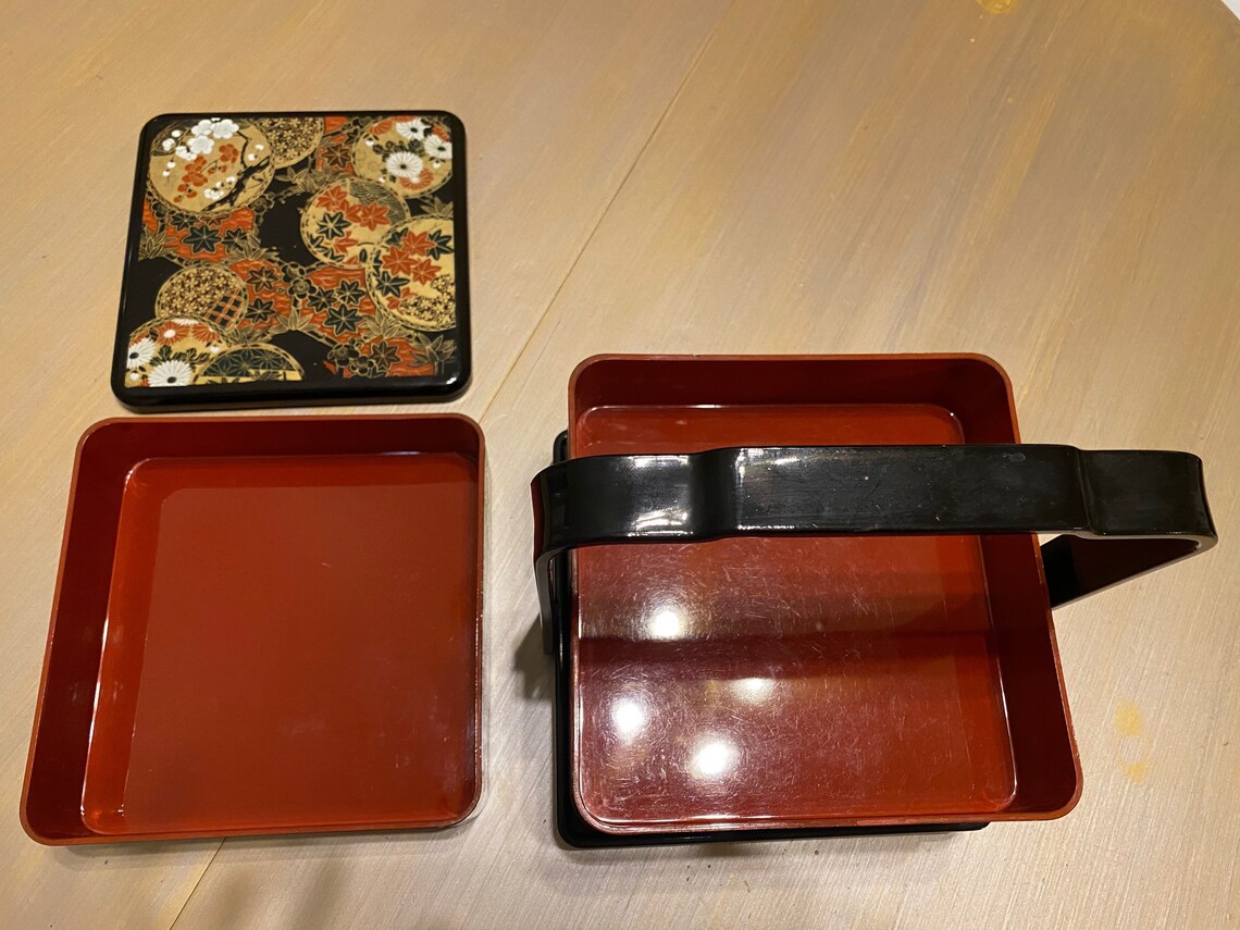 Vintage Japanese Lacquerware Stackable 3 Tiered Bento Box With Etsy
