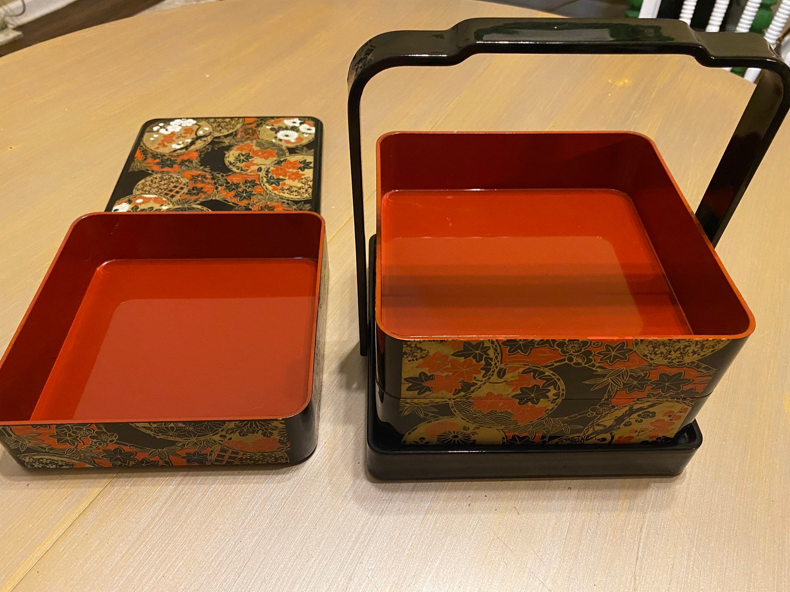 Vintage Japanese Lacquerware Stackable 3 Tiered Bento Box With Etsy