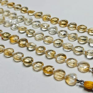 20 Faceted Citrine Quartz Coin Beads: Lite Golden Gemstone, 8mm