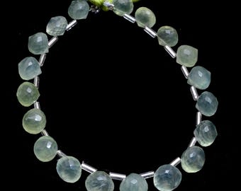 Green Prehnite Quartz Faceted Drops: Crystal Teardrop Beads (19 Piece Strand)