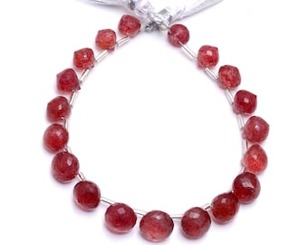 Pink Strawberry Quartz Faceted Drop Beads: 8mm-9mm Strand