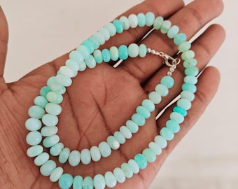 Peruvian Opal Necklace: Blue Rondelle Gemstone Jewelry