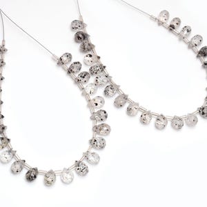 23 PIECES STRAND Black Dot Rutile Quartz Faceted Drops Beads 6X10MM-7X11MM Rutile Crystal Gemstone Beads Jewelry Making