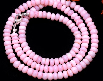 Pink Peruvian Opal Necklace, Smooth Rondelle Gemstone Beads, 18 Inches