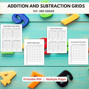 May include: Printable addition and subtraction grids for 1st-3rd grade. The grids are black and white and have numbers 1-13 at the top and 1-19 on the side. The grids are designed for students to practice addition and subtraction.