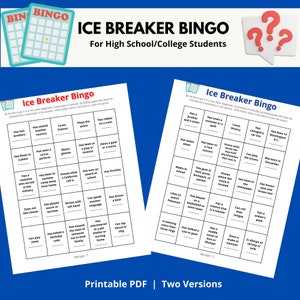 Ice Breaker Bingo - 2 Versions  For High School and College Students